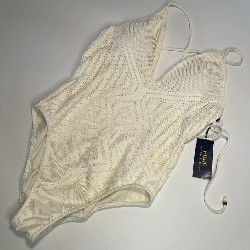 Polo Ralph Lauren Sahara Crochet Plunge X-Back Swim One-Piece Size S NWT - Picture 1 of 9